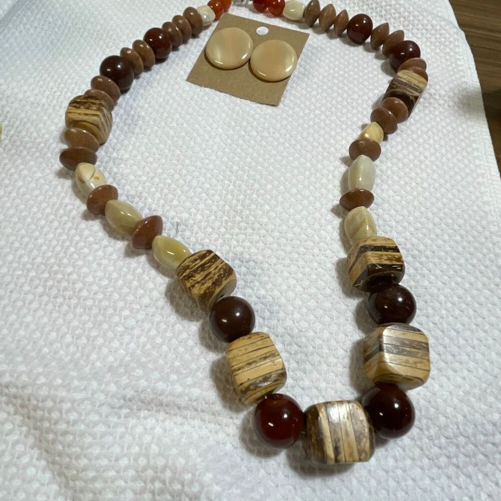 Vintage Karla Jordan real semi precious and amber necklace earrings set.